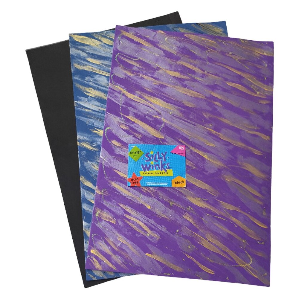 Hand-Painted Crafting Foam Purple, Blue, Black Sheets with Gold and Silver